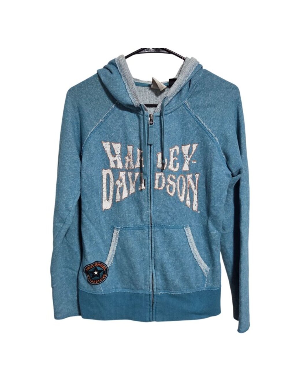 Harley Davidson Hoodie Size Small Full Zip Embroidered Logos Biker Y2K Grunge